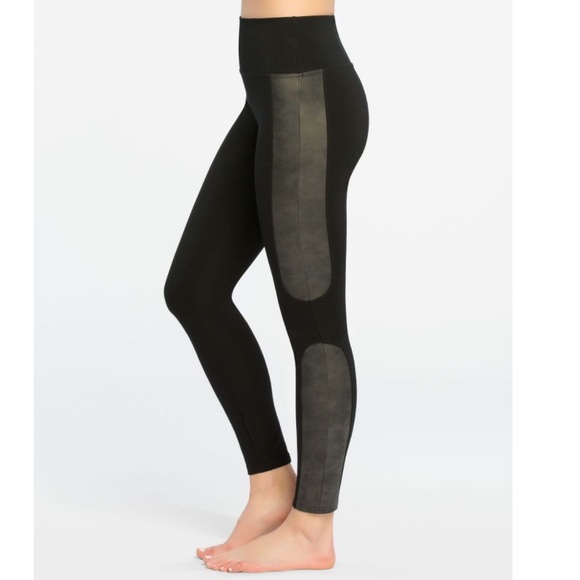 spanx faux leather panel leggings